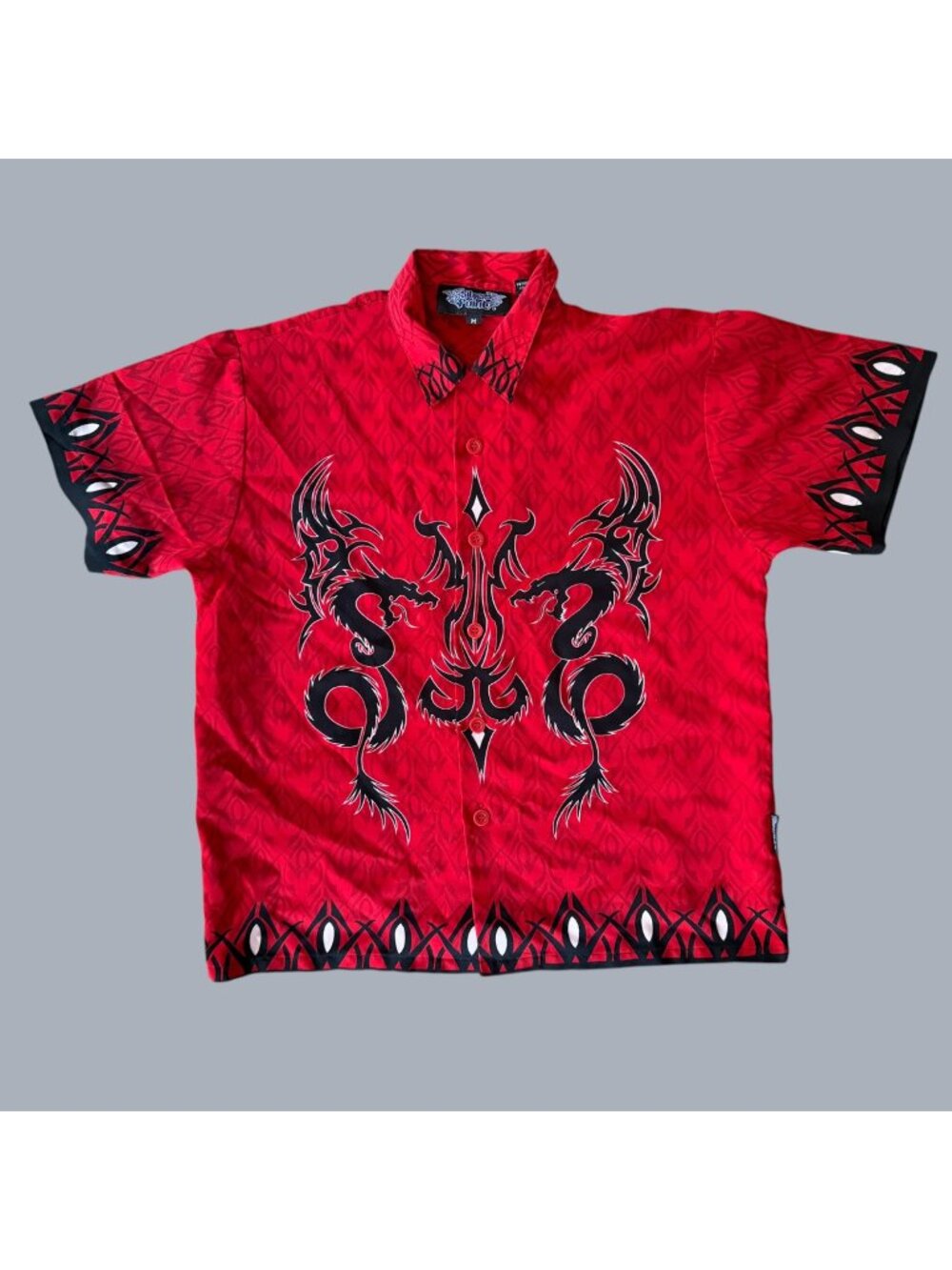Vintage Silver Point Dragon Flame Y2K Mall Goth Nu-Metal Button Up M